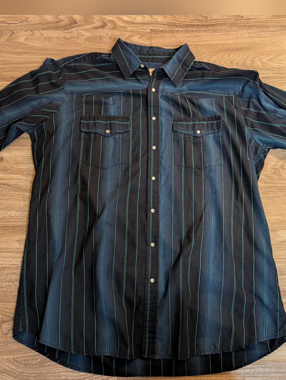 Bit & Bridle Vintage Black And Blue Pearl Snap Western Short Sleeve Shirt XXL
